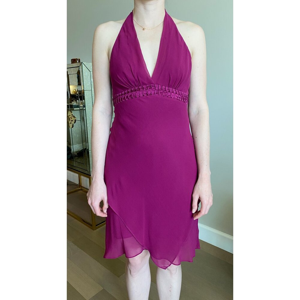 BCBGMAXAZRIA Purple Halter Cocktail Prom Dress